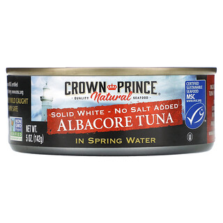 كرون برينس ناتورال‏, تونة Albacore ، بيضاء صلبة - بدون ملح مضاف ، في مياه الينابيع ، 5 أونصات (142 جم)