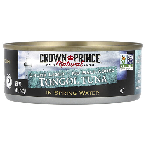 Crown Prince Natural Tongol Tuna, Chunk Light, In Spring Water, No Salt Added, 5 oz (142 g)