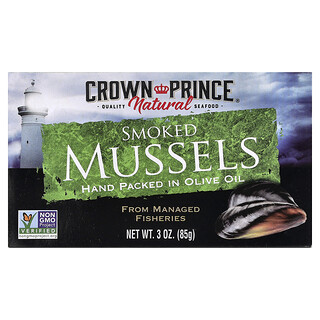 Crown Prince Natural, Smoked Mussels, in Olive Oil, 3 oz (85 g)