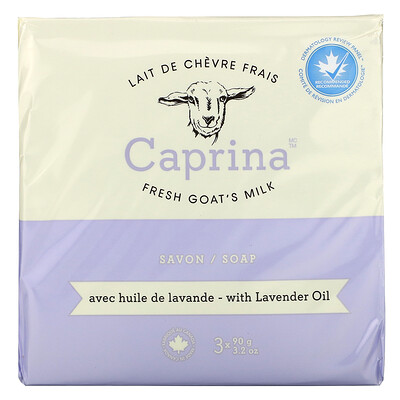 Caprina Fresh Goat's Milk, Мыло, масло лаванды, 3 батончика, 3, 2 унции (90 г)  - купить со скидкой