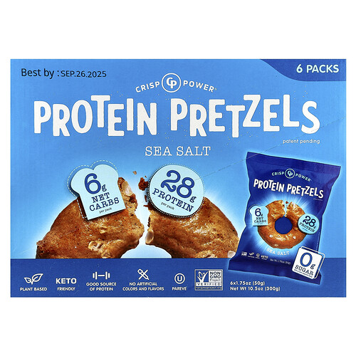 Crisp Power, Protein Pretzels, Sea Salt, 6 Bags, 1.75 oz (50 g) Each