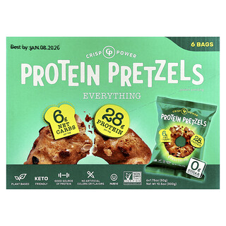Crisp Power, Bretzels protéinés, Tout, 6 sachets, 50 g chacun