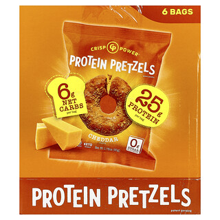 Crisp Power, Pretzels proteicos, Cheddar, 6 bolsas, 50 g (1,75 oz) cada una