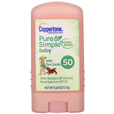 Coppertone Baby, Pure & Simple, Sunscreen Stick, SPF 50, Cocoa Butter, 0.49 oz (13.9 g)