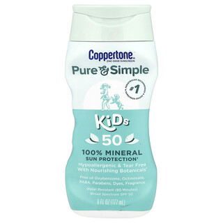 Coppertone, Pure & Simple，儿童，全矿物质抗晒，SPF 50，6 液量盎司（177 毫升）