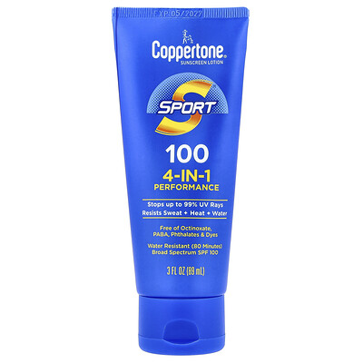 Coppertone, Deporte, Loción con protector solar, Rendimiento 4 en 1, FPS 100, 89 ml (3 oz. Líq.)