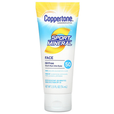 Coppertone Sport Mineral, Sunscreen Lotion, SPF 50, Oil Free, 2.5 fl oz (74 ml)