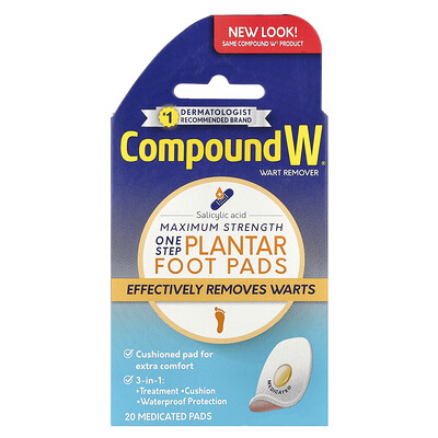 Compound W Wart Remover One Step Plantar Foot Pads Maximum Strength 20 Medicated Pads