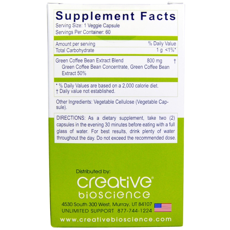Creative Bioscience, Green Coffee Bean, Pure Extract, 800 mg, 60 Veggie