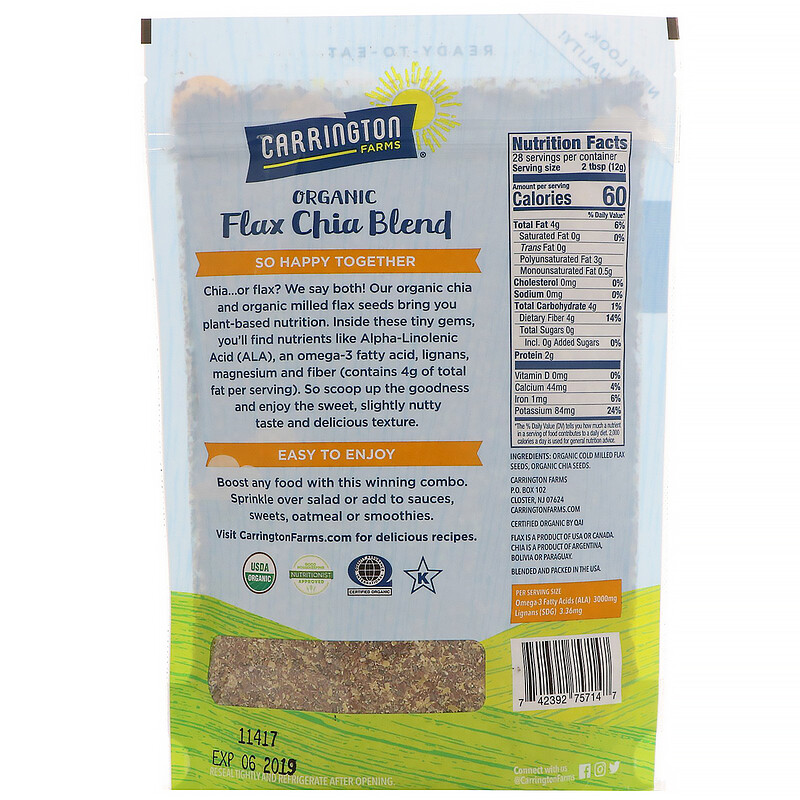 Carrington Farms, Ready To Eat, Organic Flax Chia Blend, 12 oz (340 g