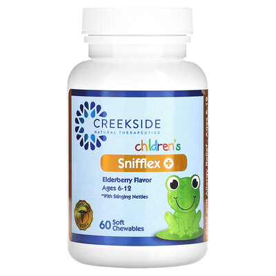 

Creekside Natural Therapeutics Snifflex Plus для детей с крапивой двудомной, для детей 6–12 лет, бузина, 60 мягких жевательных таблеток