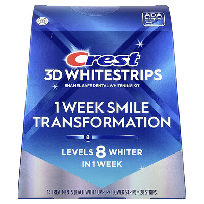 Crest, 3D Whitestrips™, Kit de blanqueamiento dental seguro para el esmalte, 28 tiras