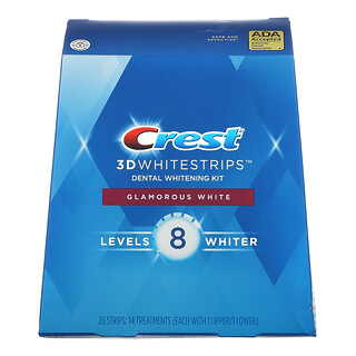 Crest, 3D Whitestrips, Kit de blanqueamiento dental, Blanco glamoroso, 28 tiras