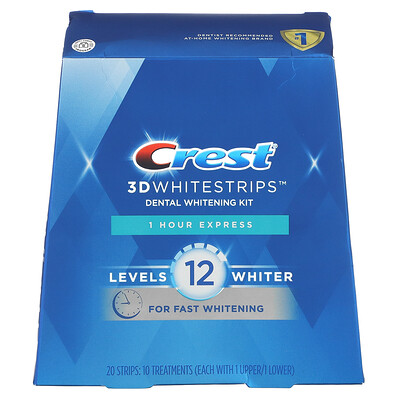 Crest 3D Whitestrips, набор для отбеливания зубов, 1 час экспресс, 20 полосок