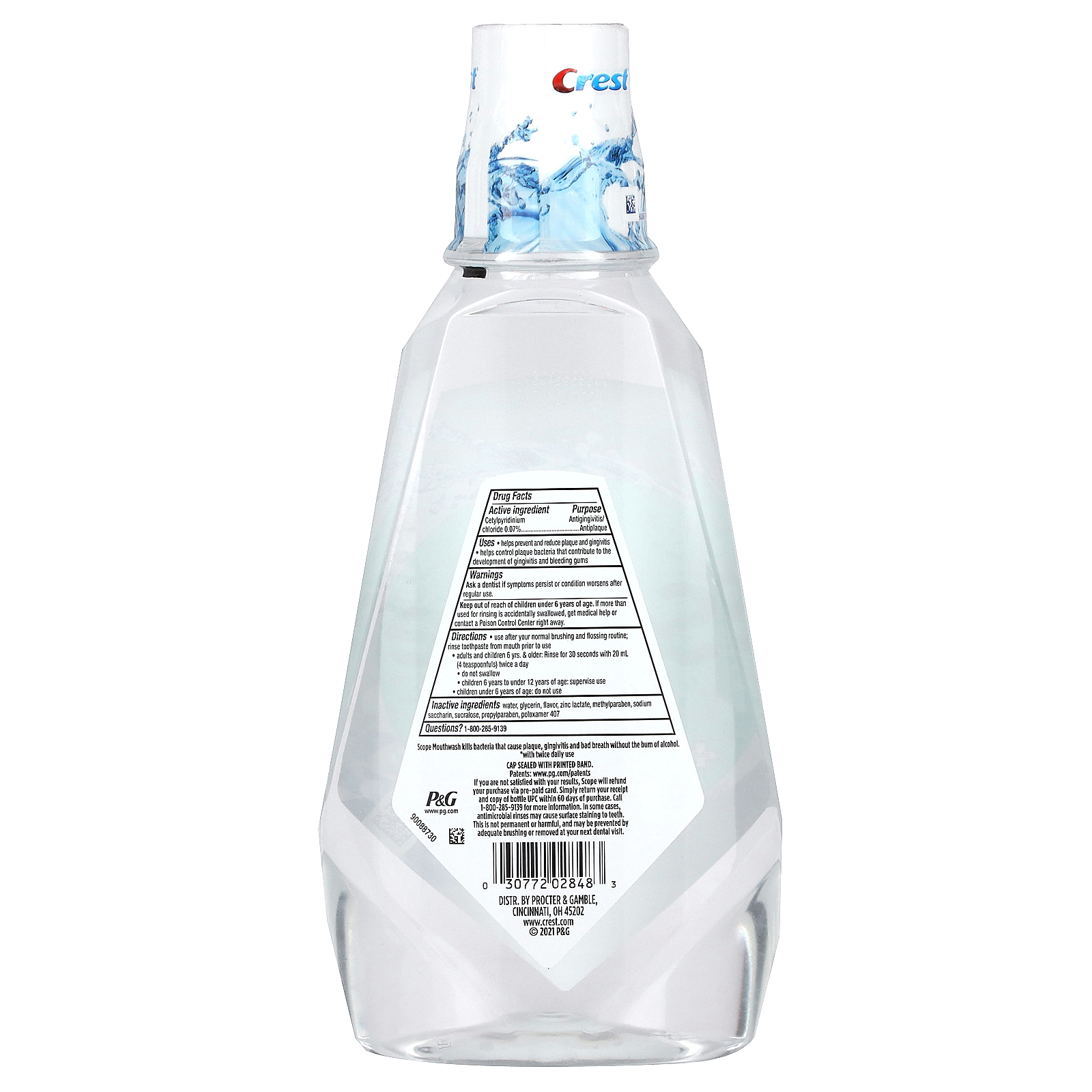 Crest, Scope, All Day Mouthwash, Alcohol Free, Clean Mint, 33.8 fl oz (1 l)