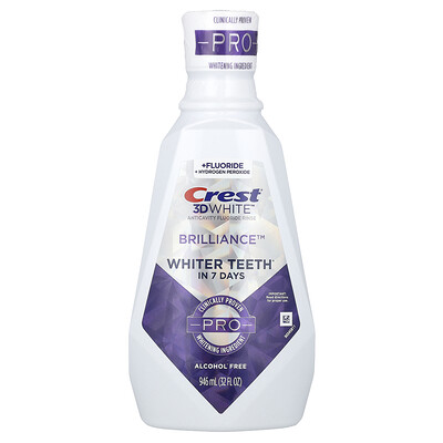 Crest White 3D Anticavity Fluoride Rinse, Brilliance, Alcohol Free, 32 Fl Oz (946 Ml) Size 3
