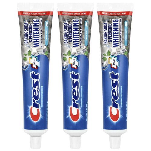 Crest, Plus, Fluoride Anticavity Toothpaste, Baking Soda & Peroxide Whitening, Fresh Mint, 3 Pack, 5.7 oz (161 g) Each