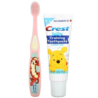 Crest, 嬰兒訓練牙刷牙膏套裝，柔軟型，適用於 0-3 歲嬰幼兒，小熊維尼款，清甜草莓味，1 件裝