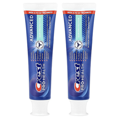Crest, Pro Health, Advanced Fluoride Toothpaste, Zahnpasta mit Fluorid, Zahnfleischschutz, 2er Pack, je 144 g (5,1 oz.).