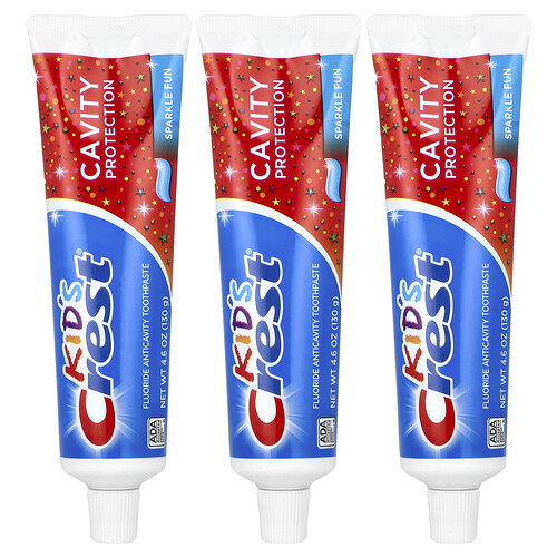 Crest, Kids, Cavity Protection, Fluoride Anticavity Toothpaste, Sparkle Fun, 3 Pack, 4.6 oz (130 g) Each
