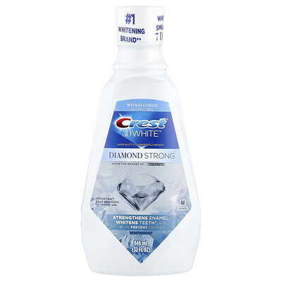 Crest White 3D ™, Diamond Strong, Anticavity Fluoride Mouthwash, Alcohol Free, Wintermint, 32 Fl Oz (946 Ml) Size 3