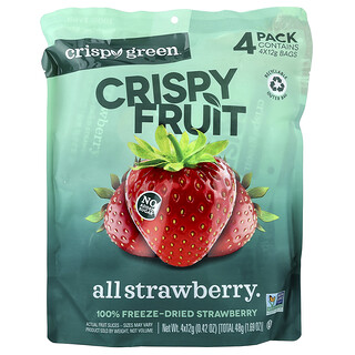 Crispy Green, Fruta crujiente, Todo fresa, Paquete de 4, 12 g (0,42 oz) cada uno