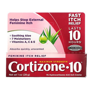 Cortizone 10, Крем против зуда с 1% гидрокортизоном, женское средство для снятия зуда, максимальная сила действия, 28 г (1 унция)