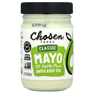 Chosen Foods, Mayonesa clásica elaborada con aceite de aguacate 100 % puro, 355 ml (12 oz. líq.)