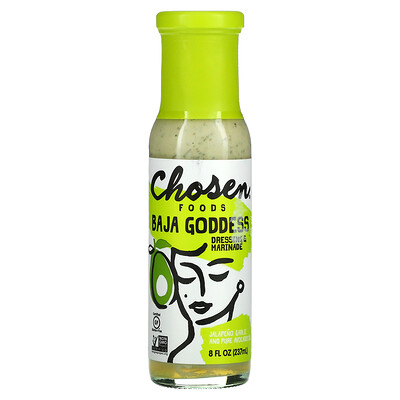 Chosen Foods Baja Goddess Dressing & Marinade, чеснок халапеньо и чистое масло авокадо, 237 мл (8 жидк. Унций)