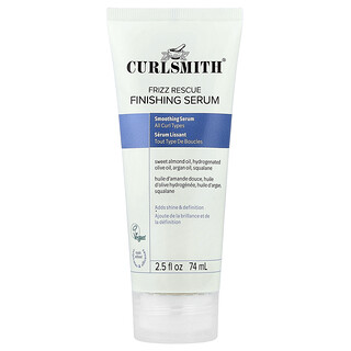 Curlsmith, Frizz Rescue Finishing Serum, მძიმე ჰაერით გამოწვეული, ყველა ტიპის თმისთვის, მოცულობის მისაცემად, თმის შვრებითა და შესაკრავით, 2.5 fl oz (74 მლ)