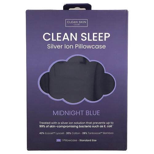 Clean Skin Club Clean Sleep Silver Ion Pillowcase Midnight Blue 1 Count