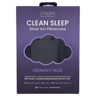 Clean Skin Club, Sueño puro, Funda de almohada con iones de plata, Azul medianoche, 1 unidad