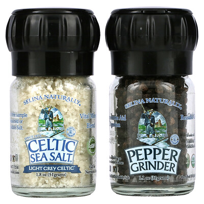 Celtic Sea Salt набор мини-мельниц, светло-серая кельтская соль и черный перец, 82 г (2,9 унции)
