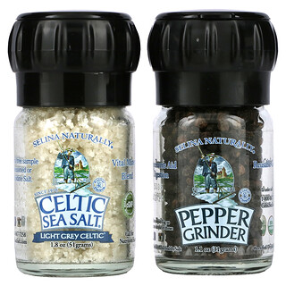 Celtic Sea Salt, مجموعة مطاحن صغيرة مكونة من مطحنة ملح Light Grey Celtic ومطحنة الفلفل، 2.9 أونصة (82 جم) 