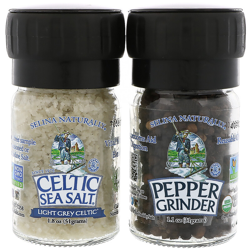 Celtic Sea Salt, Mini Mixed Grinder Set, Light Grey Celtic Salt