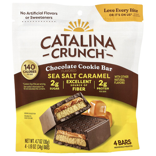 Catalina Crunch, Chocolate Cookie Bar, Sea Salt Caramel, Schokoladen-Cookie-Riegel, Meersalz-Karamell, 4 Riegel, je 34 g (1,19 oz.).