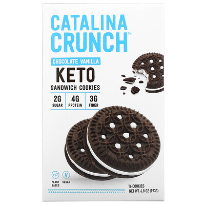 Купить Catalina Crunch Keto Sandwich Cookies, Шоколадно-ванильное печенье, 16 печений, 6, 8 унции (193 г)