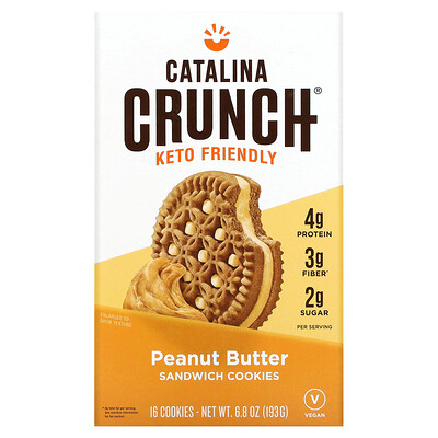 

Catalina Crunch, Keto Sandwich Cookies, Peanut Butter, 16 Cookies, 6.8 oz (193 g)