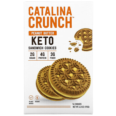 Catalina Crunch Keto Sandwich Cookies, Арахисовое масло, 16 печенья, 6, 8 унции (193 г)  - купить со скидкой