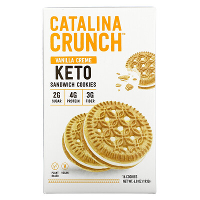 Купить Catalina Crunch Keto Sandwich Cookies, ванильный крем, 16 штук, 193 г (6, 8 унции)