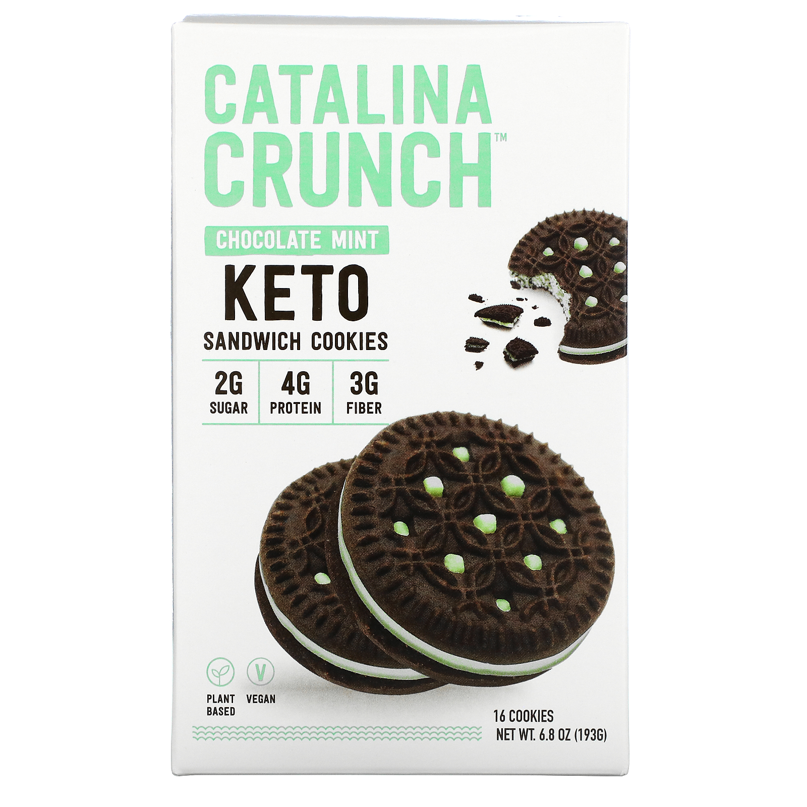 Catalina Crunch ケト対応サンドイッチクッキー 今ならほぼ即納！ 激安 チョコレートミント クッキー16枚 193g 6.8オンス