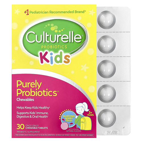 Culturelle, Kids, Purely Probiotics® Chewables, 3+ Years, Bursting Berry, 30 Chewable Tablets (25 mg Per Tablet)