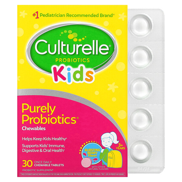 Culturelle‏, פרוביוטיקה טהורה לילדים בטבליות לעיסה, לבני 3 ומעלה, בטעם פירות יער עסיסיים, 30 טבליות לעיסה