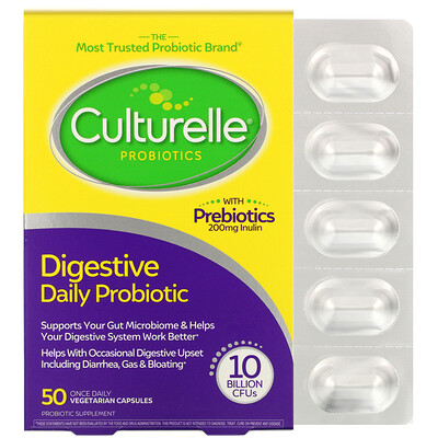 Culturelle пробиотики, ежедневный пищеварительный пробиотик, 10 миллиардов КОЕ, 50 вегетарианских капсул для приема один раз в день