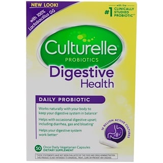 Culturelle, Здоровье пищеварительной системы, пробиотик для ежедневного приема, 50 вегетарианских капсул для приема один раз в день