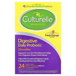 Culturelle, Ежедневные жевательные пробиотики для пищеварения, со вкусом апельсина, 24 таблетки для приема один раз в день (53 мг в каждой таблетке)