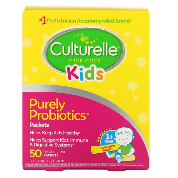 Culturelle, Niños, Purely Probiotics, Probióticos, 1 año en adelante, Sin sabor, 50 sobres individuales