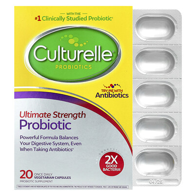 Culturelle, Probióticos, Probiótico de máxima concentración, 20.000 millones de UFC, 20 cápsulas vegetales que se administran una vez por día