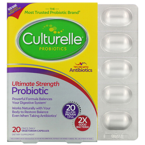 Probiotics, Ultimate Strength Probiotic, 20 Billion CFUs, 20 Once Daily Vegetarian Capsules