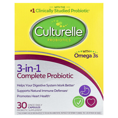 Product Image for Culturelle, Probiotics, 3-in-1 Complete Probiotic with Omega 3s, 30 Once Daily Capsules